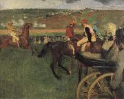 Edgar Degas On the race place Jockeys next to a carriage Spain oil painting artist
